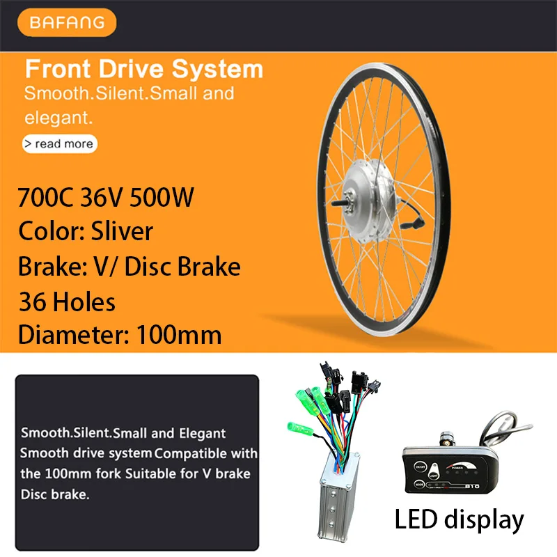 BAFANG 36V 250W 350W 500W спереди 8Fun мотор для центрального движения колеса с бесщеточным двигателем Шестерни мотор для центрального движения для велосипед электровелосипед велосипед двигатель CE - Цвет: 700C 36V 500W LED