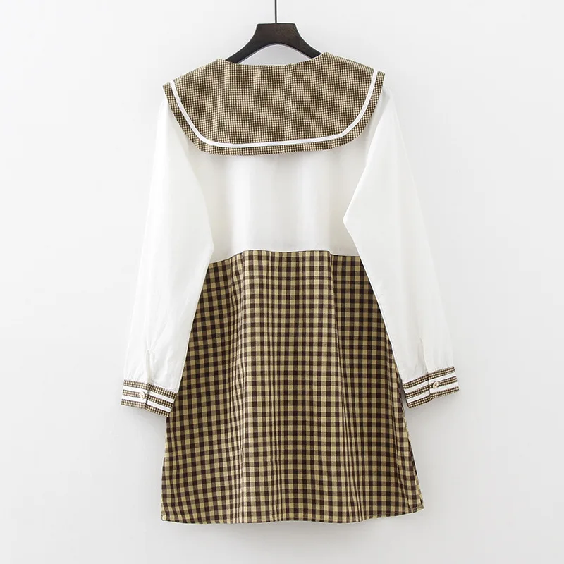 Japan Women's Dress Студенты Моды Мори Девочек Весна Плед Отпечатано Шить Хлопка С