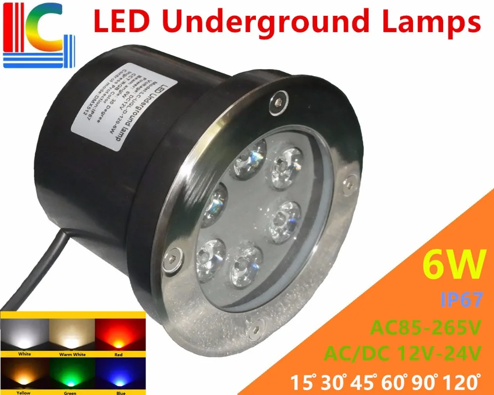 6 W светодиодный подземных лампы 12 V 24 V 110 V 220 V 85-265 V Открытый IP67 Водонепроницаемый похоронен огни DMX512 RGB Цвет освещение сада CE