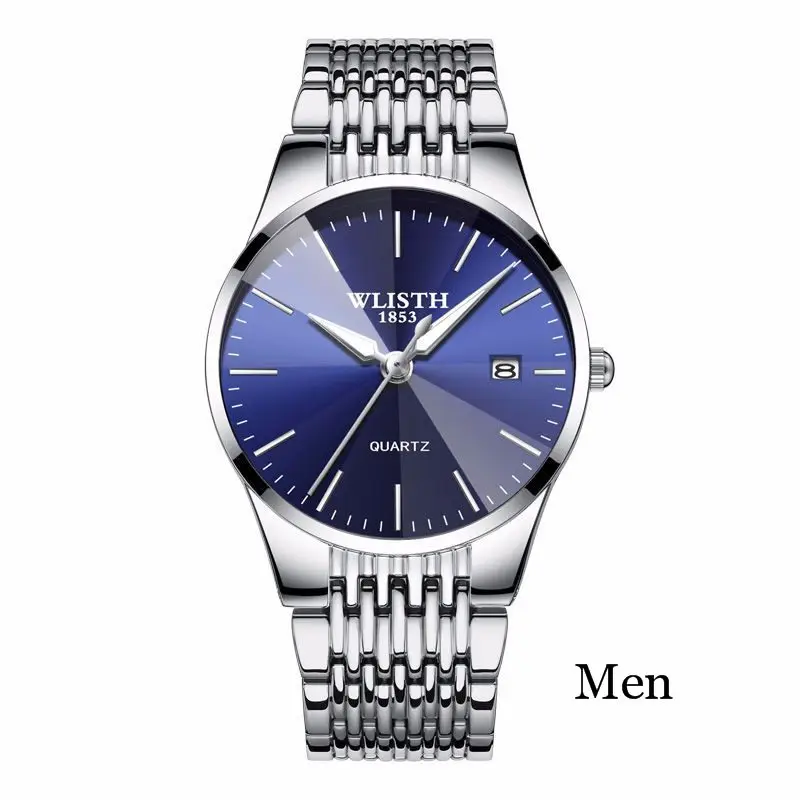 silver blue WLISTH, Топ бренд, Роскошные мужские часы, водонепроницаемые, бизнес часы, мужские кварцевые ультра-тонкие наручные часы, мужские часы, Relogio Masculino - Цвет: silver blue