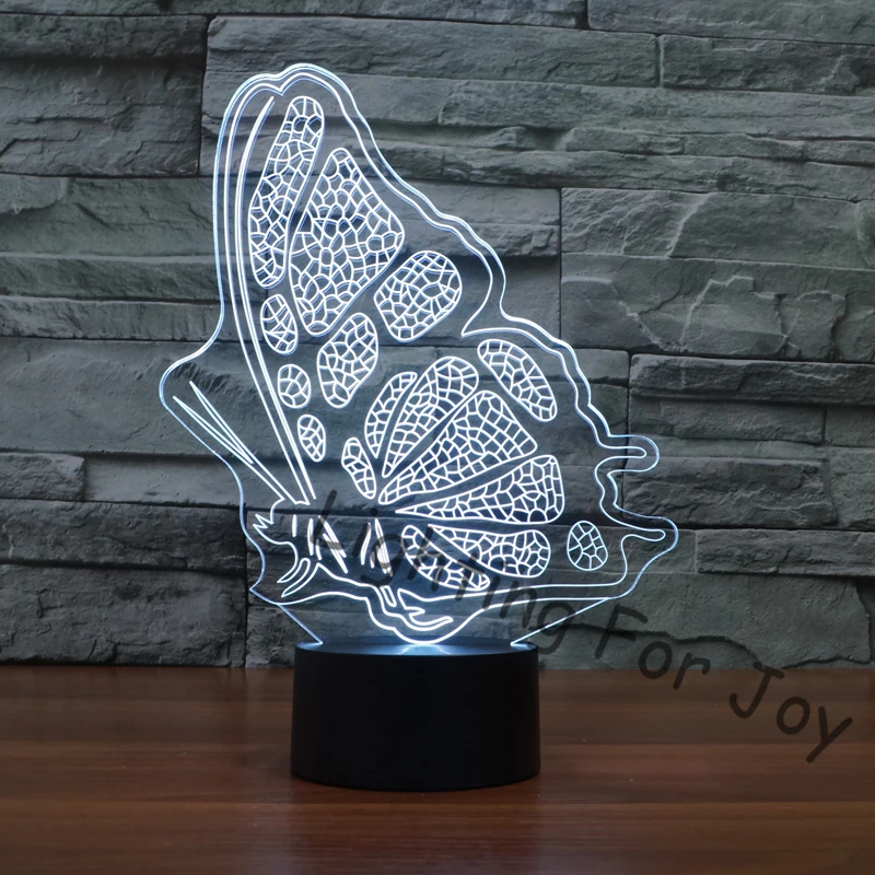Прикроватная настольная лампа 7 цветов светящаяся лава с бабочкой 3D LED ночник