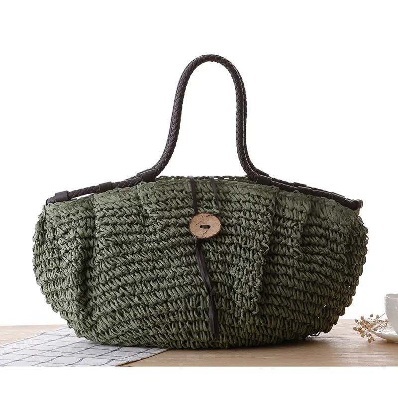 Dropshipping 2018 Women Top-Handle Bags Coconut buckle straw bag summer Travel beach large capacity Handbags for | Багаж и сумки