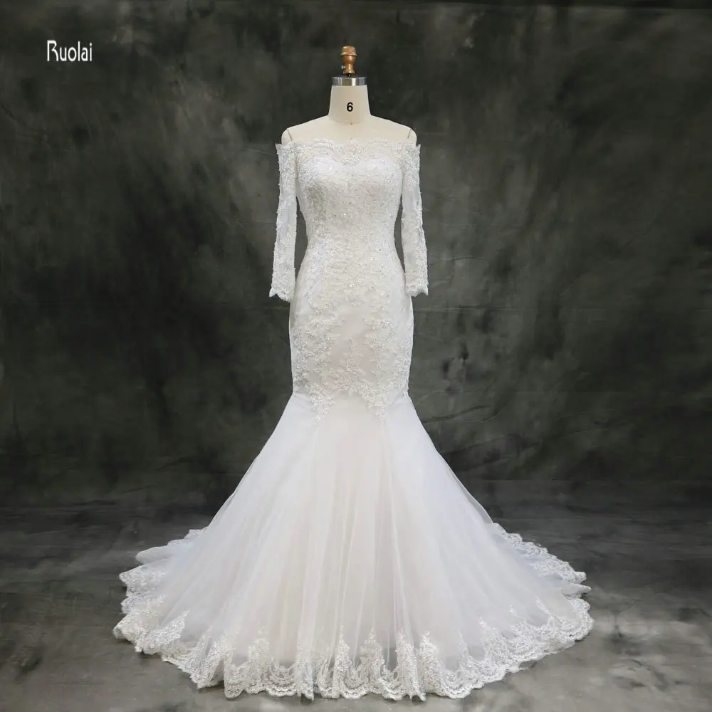 

Wedding Dresses 2017 Mermaid Wedding Gown Off The Shoulder Lace Appliques Vestidos De Novia Bride Bridal Dresses Long Sleeve