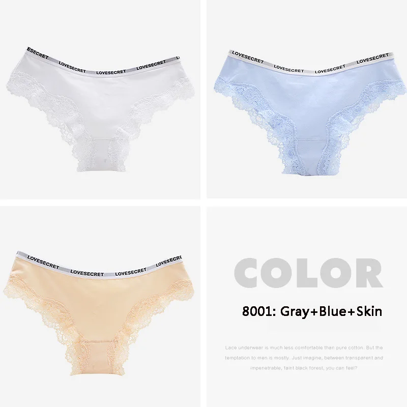 8001White Blue Skin WLSD сексуальные трусики, 3 шт./лот, женские кружевные трусы, бесшовное хлопковое женское нижнее белье, дышащие трусы, сексуальные трусы для девушек, мягкое нижнее белье - Цвет: 8001White Blue Skin