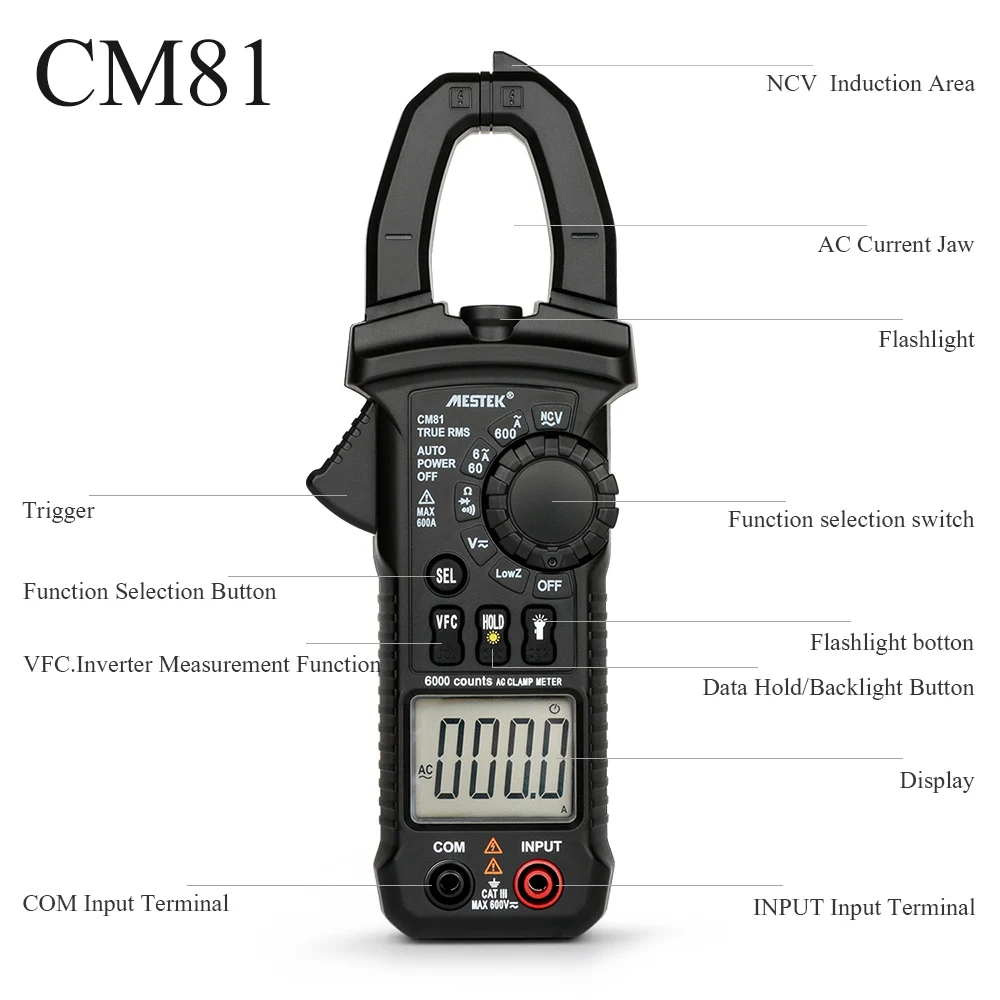 MESTEK цифровой клещи CM80/81 VFC NCV Автоматический диапазон мультиметры мультиметр AC/DC Напряжение Ток Емкость Частота тестер