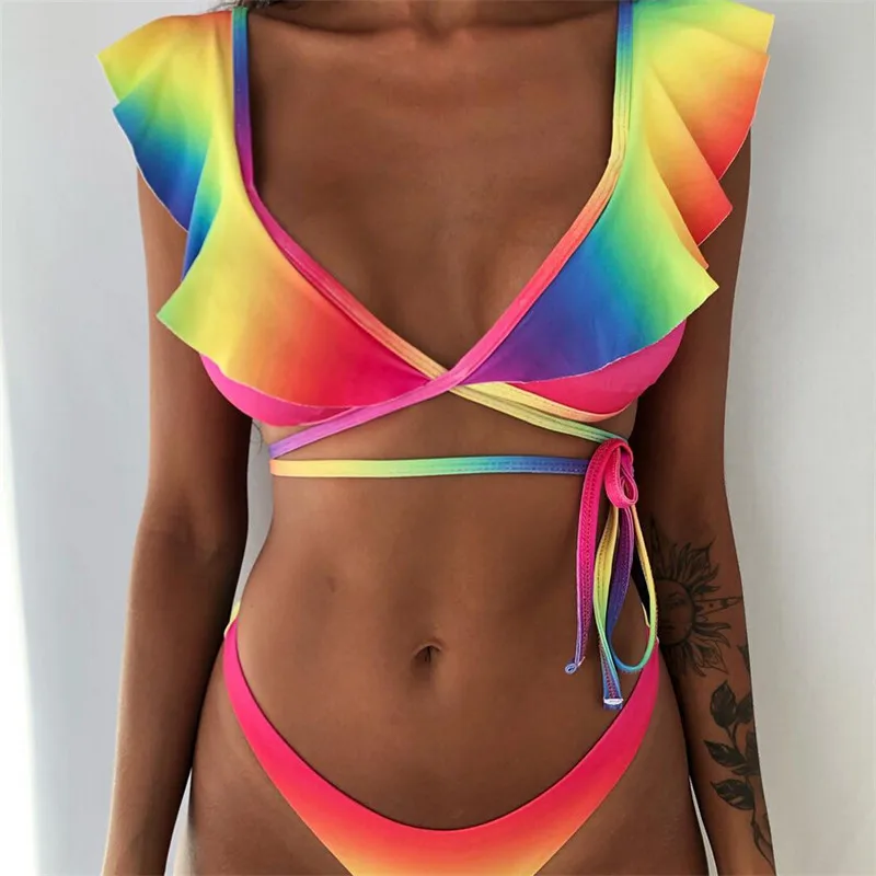 2019 сексуальные купальники Женский Радужный строительный купальник комплект