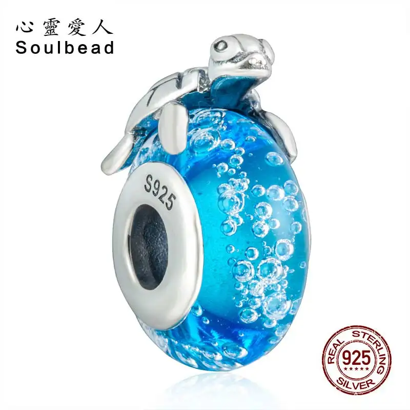 Белый Soulbead морская черепаха на голубом морском стекле Шарм Fit Pandora талисманы Серебро 925 оригинальные бусины для DIY браслет - Цвет: Белый