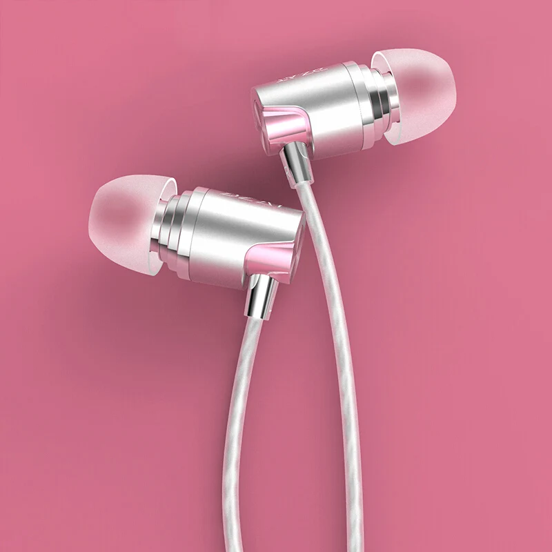 Pink color in box DZAT DR-20, стерео наушники, металлические наушники, супер бас, наушники HiFi, наушники с микрофоном для iphone - Цвет: Pink color in box