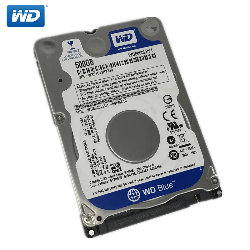 WD Blue 500Gb 2 5 &quotSATA II внутренний жесткий диск 500G HDD HD 3 ГБ/сек. 8 м 7 мм 5400 об/мин WD5000LPVT для