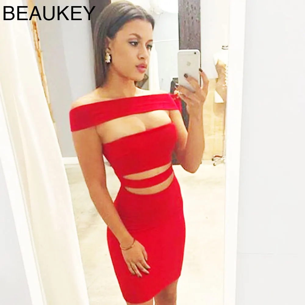 BEAUKEY красное женское облегающее платье из искусственного шелка с открытыми