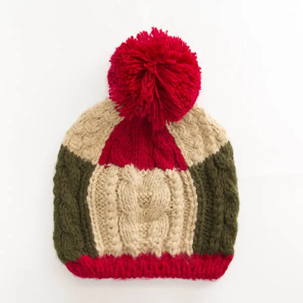 Новые женские теплые шапки с помпонами Цветные Лоскутные толстые вязаные