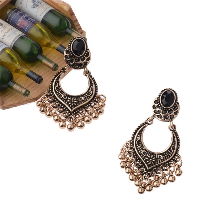 TopHanqi, индийская Jhumka, ювелирное изделие, Ретро стиль, колокольчик, кисточка, серьги, бохо, античный Этнический, серебряный, висячие серьги для женщин, Pendientes