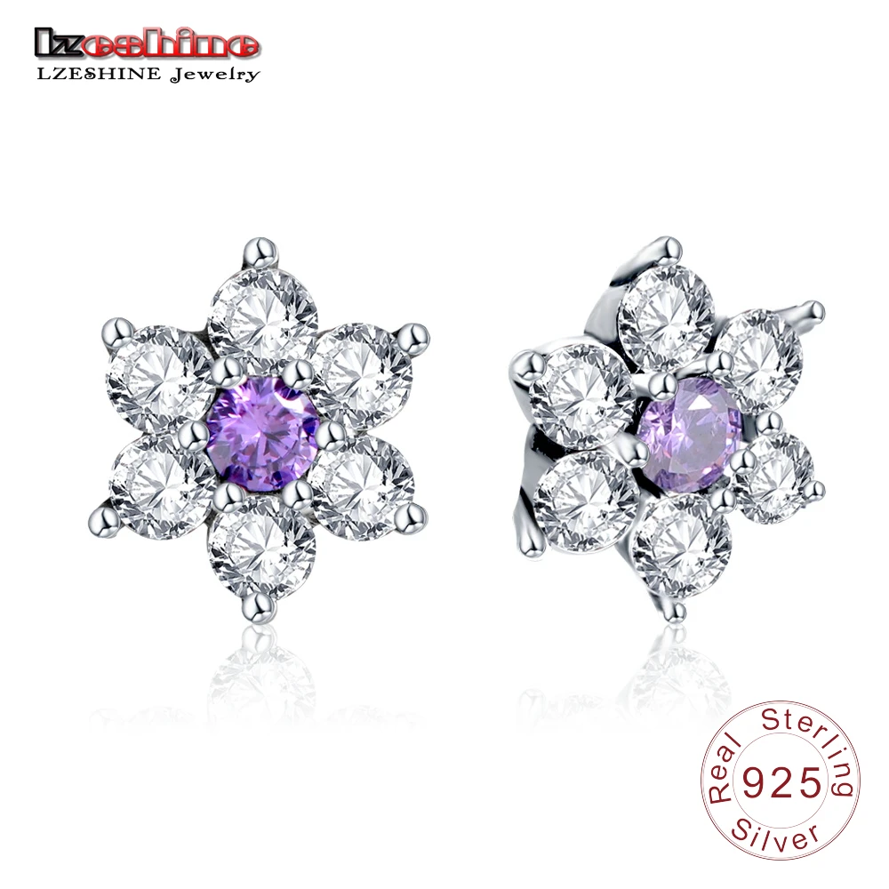 LZESHINE фиолетовый и ясно CZ серьги стержня для Для женщин букле d'oreille femme 925 серебро