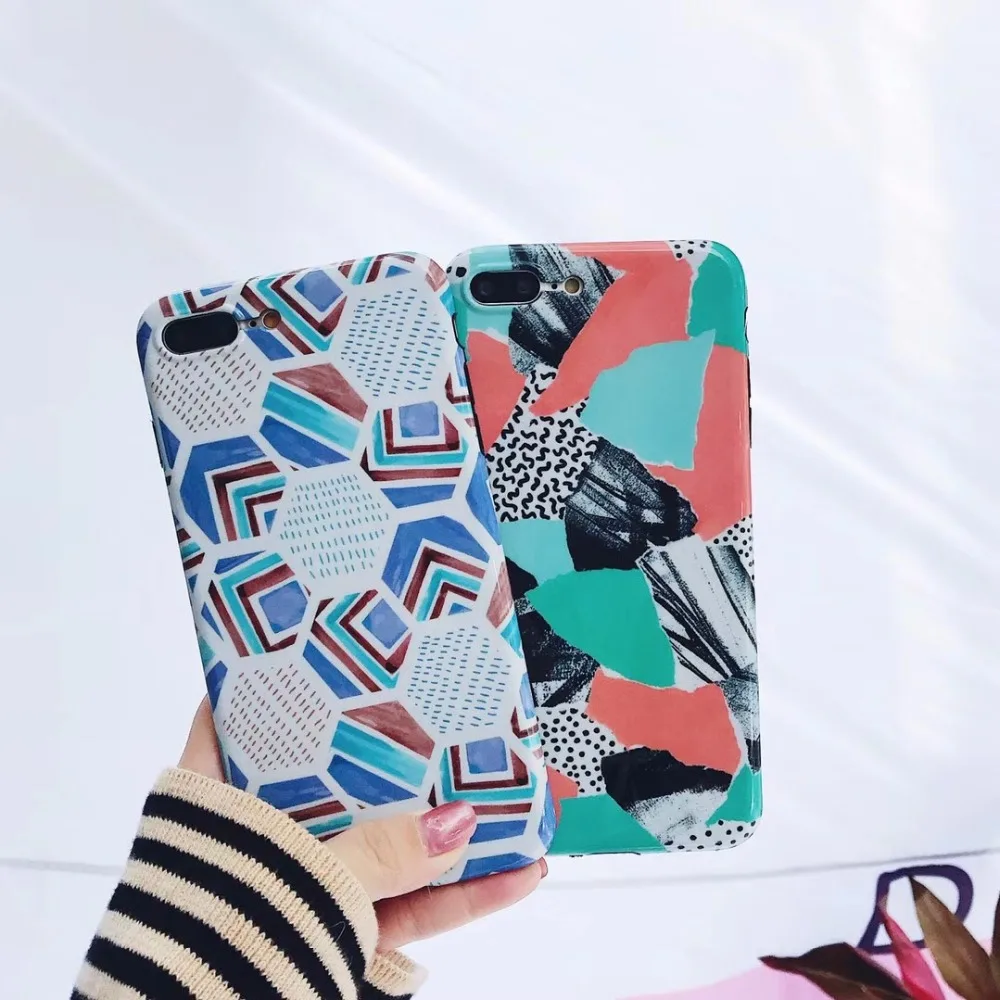 Candy Color Marble Phone Case For iphone X 6S 6 7 8 Plus Funny Geometry Splice Pattern Cases Retro Cover |