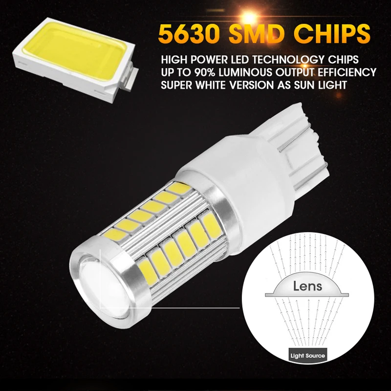 Hlxg 10 шт. T20 Led W21W тормозные огни Автомобильные Лампы 7440 12V 6000K зазор сигнала лампа