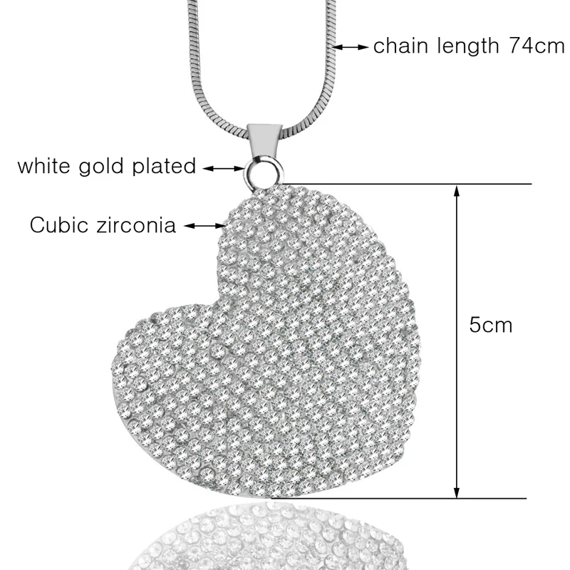 

SINLEERY Romantic Big Full Cubic Zirconia Heart Necklace For Women Stones Necklace Silver Color Long Snake Chain MY238 SSF