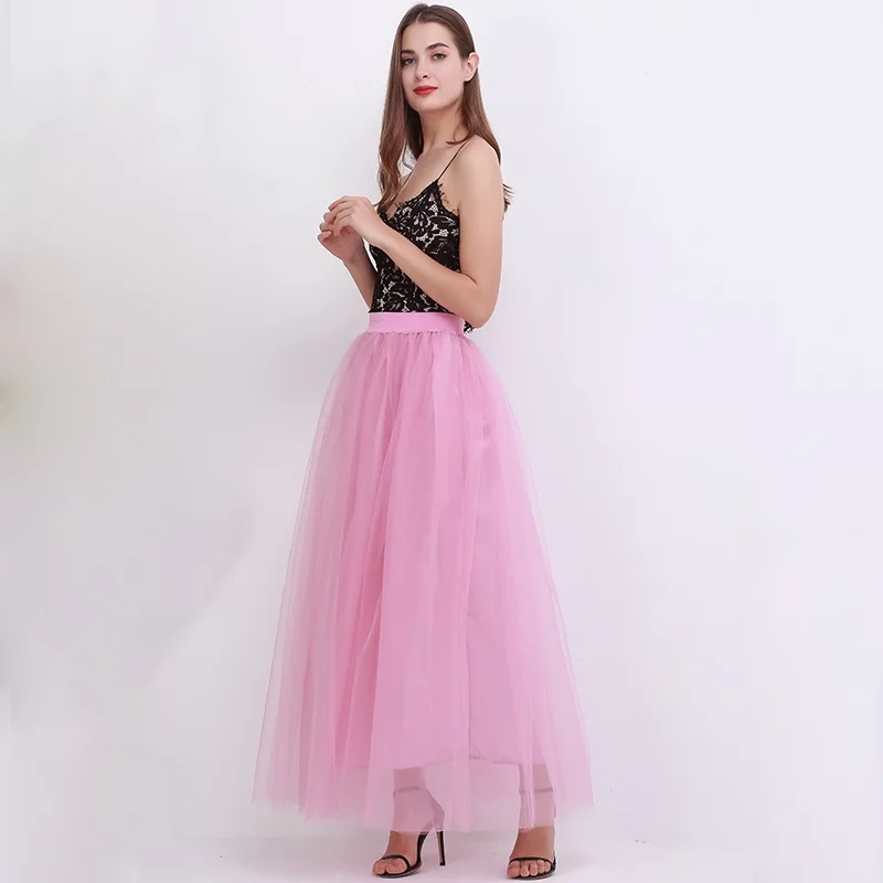 mauve red Богемная юбка, фатиновые юбки, длинные женские макси юбки, 4 слоя, 100 см., Сетчатое Плиссированное Платье для подружек невесты, расклешенное, Saia Longa - Цвет: mauve red