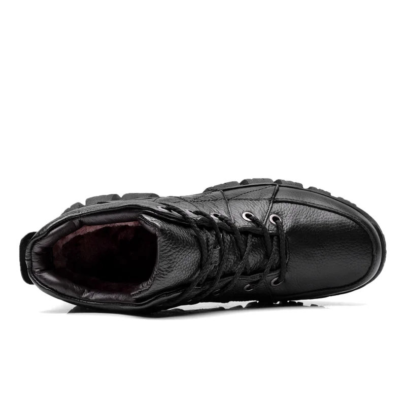 2017 Winter Men's Outdoor Genuine Cow Leather Warm Snow Boots Shoes Men Cotton Short Ankle with Fur Botas Hombre | Обувь