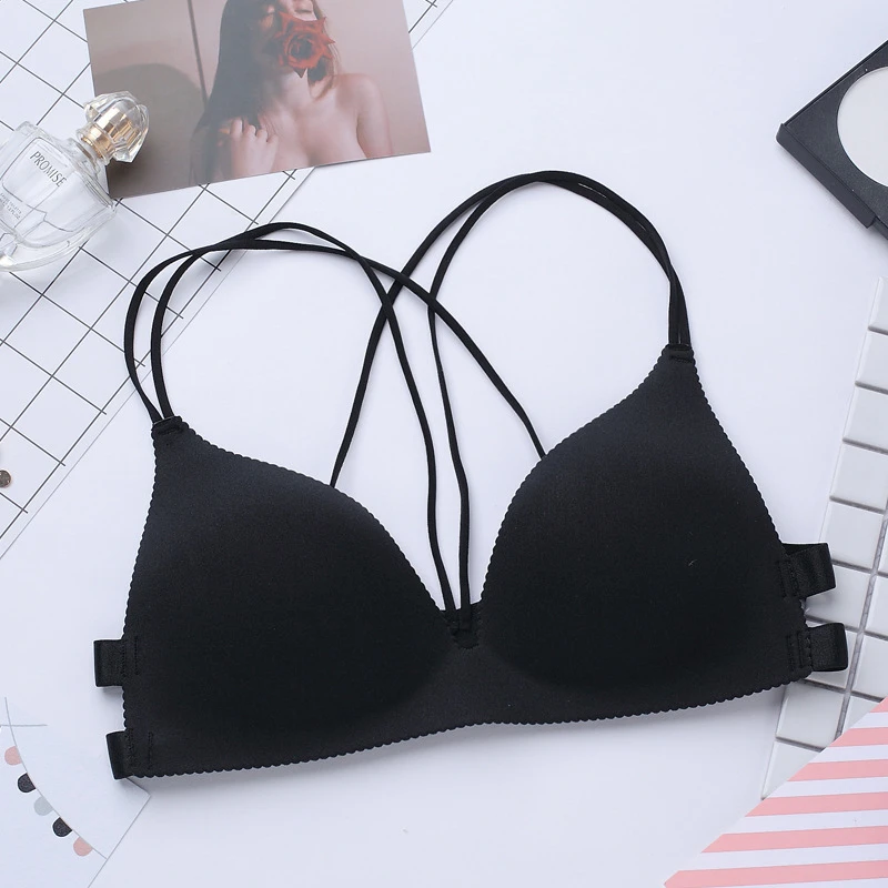 Бесшовная на бретелях бюстгальтеры мягкий отжимать Bralette сексуальное женское нижнее белье с вырезом на спине женские невидимые BH модные дизайнерские черные