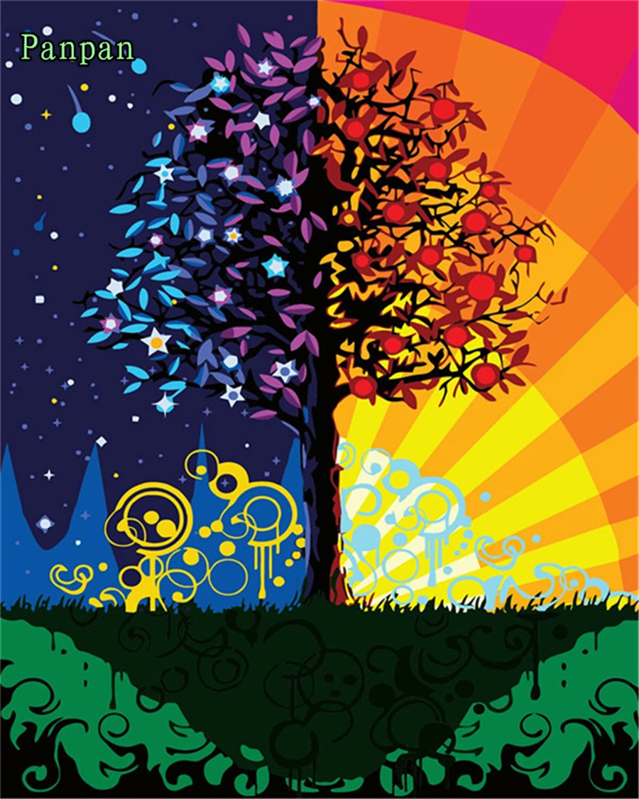 Хит! DIY цифровая картина маслом по номерам Раскрашивание богатое дерево