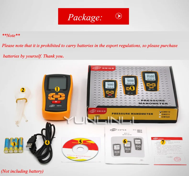 Portable Digital LCD display Pressure manometer Max 50KPa differential pressure gauge | Инструменты