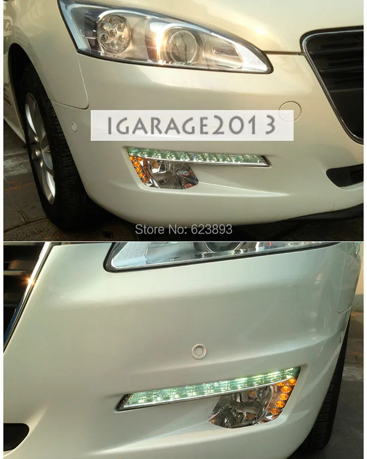 Подходит для peugeot 508 2011-2013 светодиодный дневные ходовые огни DRL с черной противотуманной крышкой с желтым рулевым управлением, быстрая
