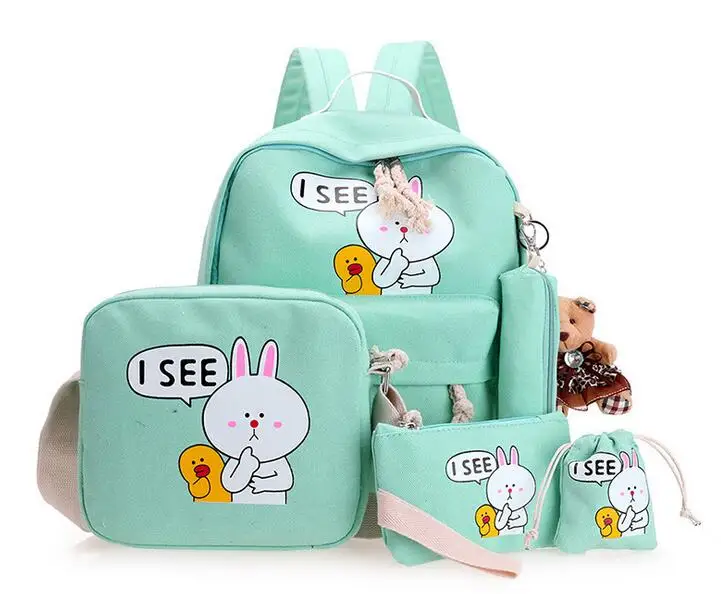 Женщины Холст Рюкзак Мода милый дорожные сумки кролик печати рюкзаки 6 шт./компл.