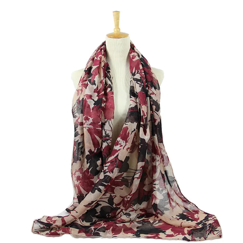 

2020 Autumn Winter Retro Painting Floral Viscose Shawl Scarf Print Long Wrap Warm Stole Women Pashmina Poncho Muslim Hijab Snood