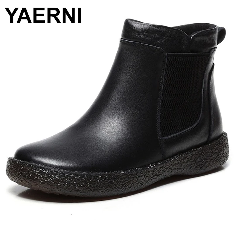 YAERNI New100 % Женские ботинки из натуральной кожи Винтажные Челси на плоской подошве