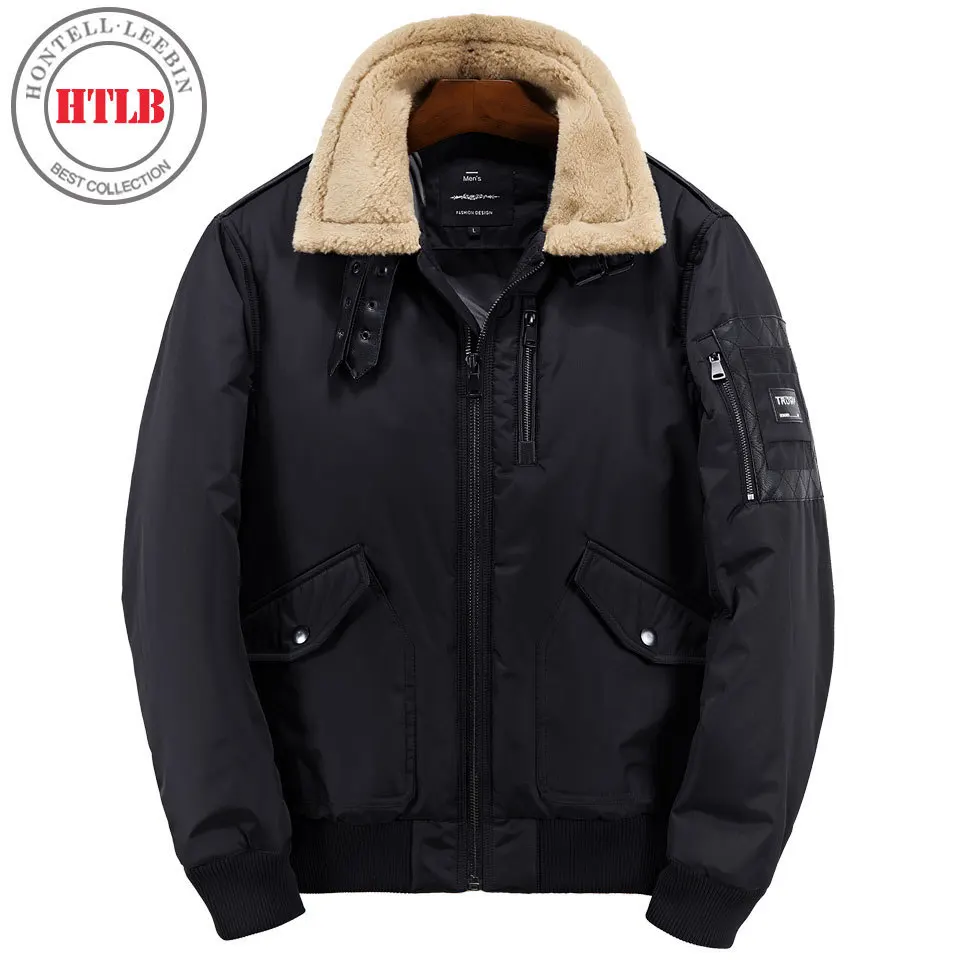 HTLB Winter Cotton Padded Jacket Parkas Men Brand Autumn Windproof Thick Fleece Warm Bio Down Parka For Men Short Coat