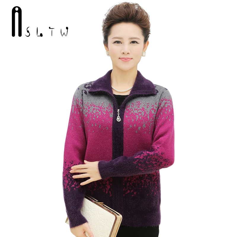 ASLTW High Quality Sweater For Women New Long Sleeve Cashmere Female Cardigan Mohair Turn Down Collar Plus Size Jacket |