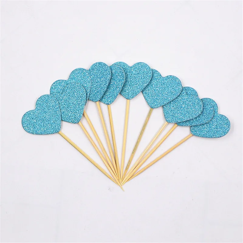 love lake blue 10 шт. Золотое сердце любовь кекс торт Топпер С Днем Рождения Торт Топ Флаги дети малыш душ Мальчики торт выпечка украшения принадлежности - Цвет: love lake blue