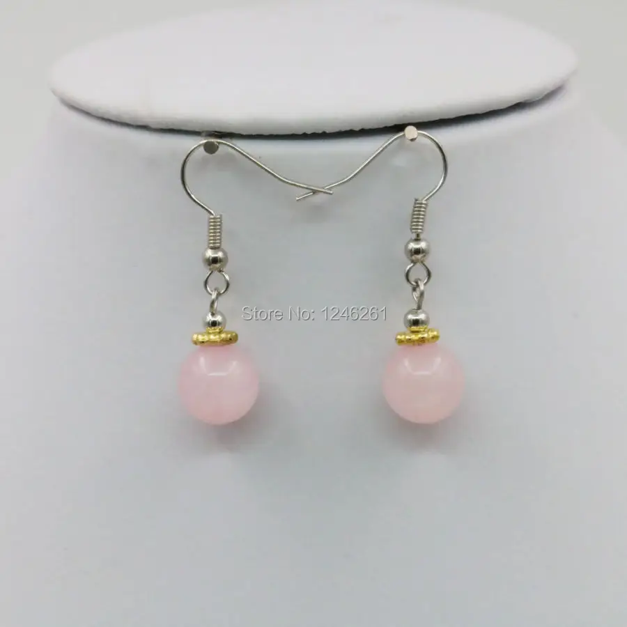 Серьги подвески из розового халцедона с круглыми бусинами|earrings party|crystal drop