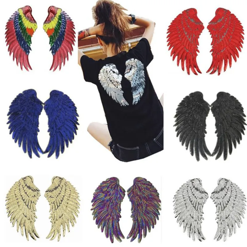 

Biker Patches for clothing T shirt 260mm Wings Sequined Sequins T-shirt Womens Fashion Tops Shirt Iron on Patch Flower Clothes