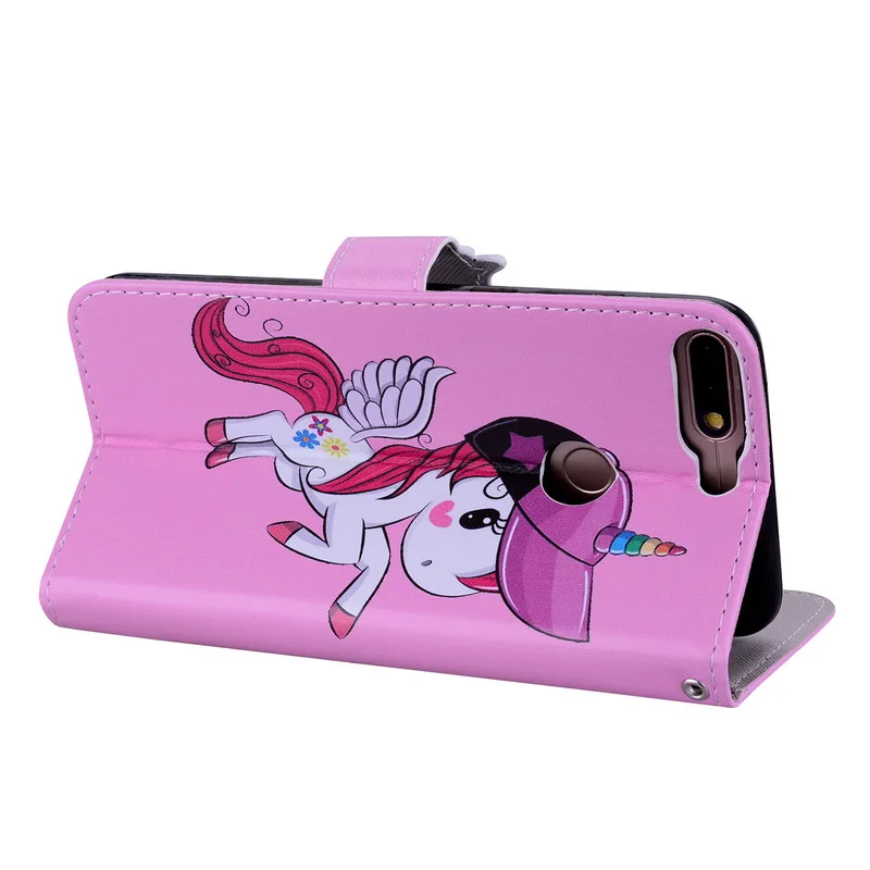 Phone Case For Huawei Y5 Y6 Y7 Prime 2018 Wallet Unicorn PU Leather Flip Cover Mirror Girl Coque Fundas | Мобильные телефоны и