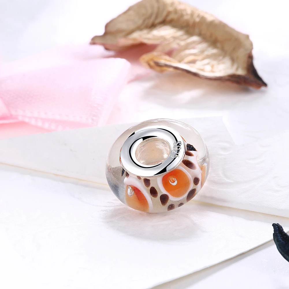 2017 Лидер продаж серебро Цвет пятно цветок Мурано Стекло Бусины и бисер Fit Европа