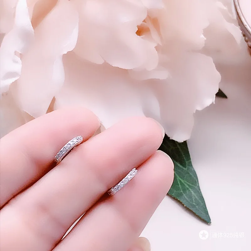 Серьги из стерлингового серебра 925 пробы, модные циркониевые белые и черные круглые маленькие кольца для ушей, Милые простые трендовые женские ювелирные изделия для ушей