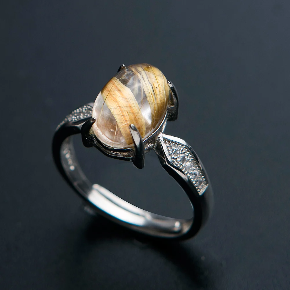Genuine Natural Titanium Rutilated Quartz Round Bead Fashion Silver Women Man Jewelry Ring 7*10mm | Украшения и аксессуары
