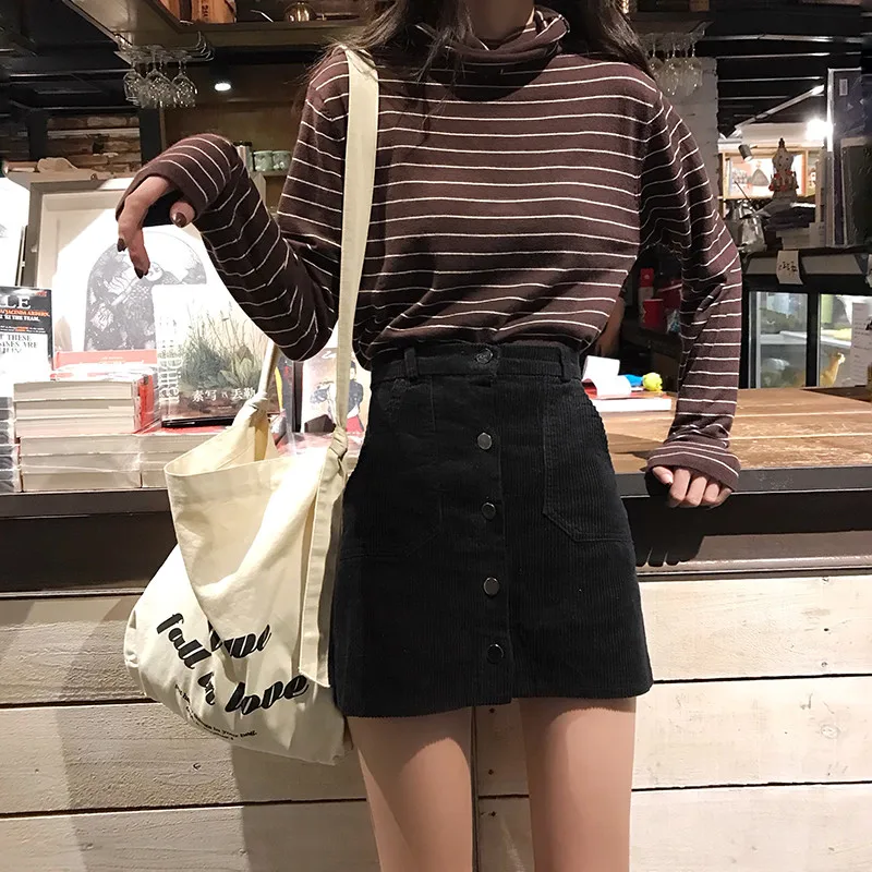 

Corduroy Skirt Autumn Winter Female 2018 New Korean Fashion High Waist Skirts Student Sweet Slim Package Hip Mini Skirts Bottoms