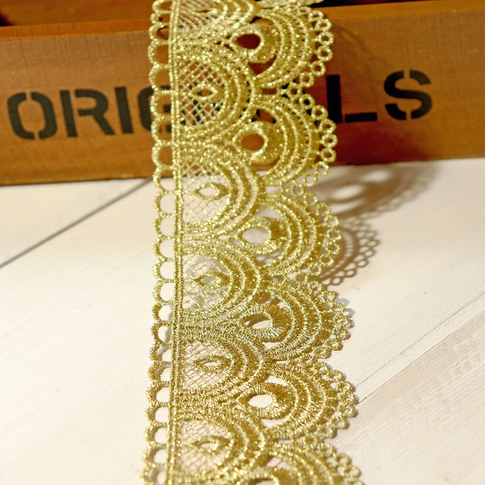 Лента для отделки ткани из винтажного золотого кружева шириной 5,5 см на 1 ярд для шитья одежды, аксессуаров для шитья, аппликаций и ремесла на свадьбу.