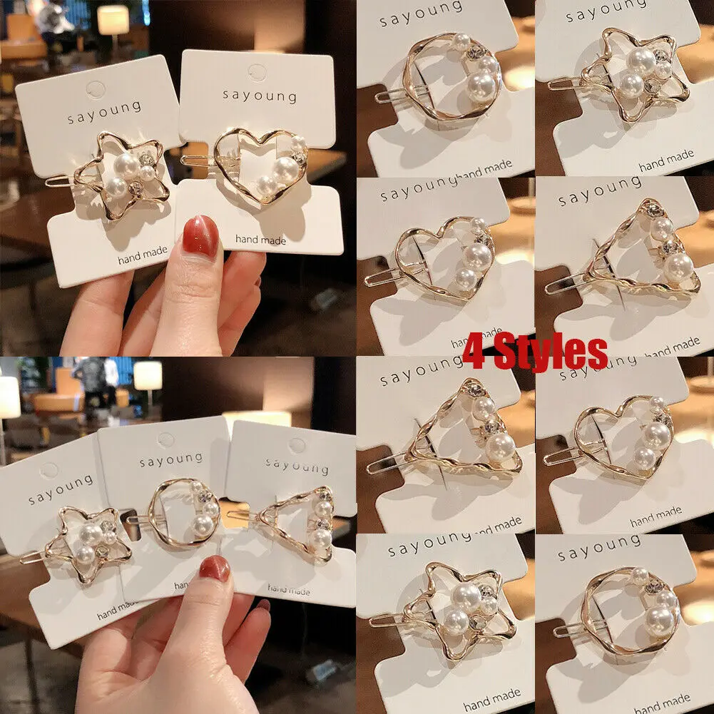 

Stylish Women Pearl Hair Clip Snap Barrette Stick Hairpin Hair Accessories Gift