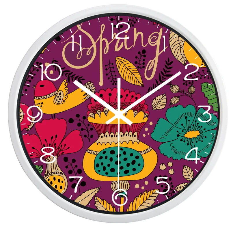 Весенние настенные часы с мультяшными птицами и цветами для детской комнаты без