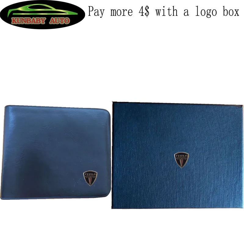 Black with logo box Высокое качество, натуральная кожа, Черный Автомобильный логотип, Сумка для документов, кошелек-Карточница для Tesla, автомобильный Стайлинг, автомобильные аксессуары, KUNBABY - Название цвета: Black with logo box