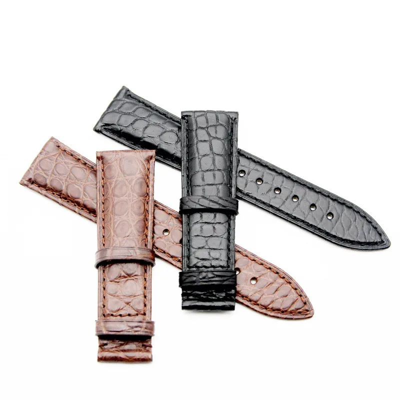 High-end Crocodile Alligator Leather Watch Band Strap Replacement Deployment Double-Push Buckle for Luxury Watches 20 22 24mm