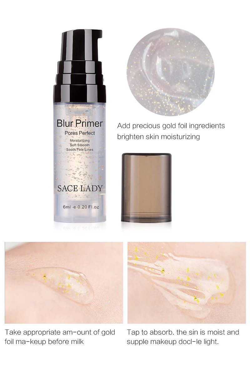 Sace Lady Pore Невидимый размытый праймер основа лица 24 k Золотая основа под макияж контроль масла Профессиональный матовый макияж поры косметика