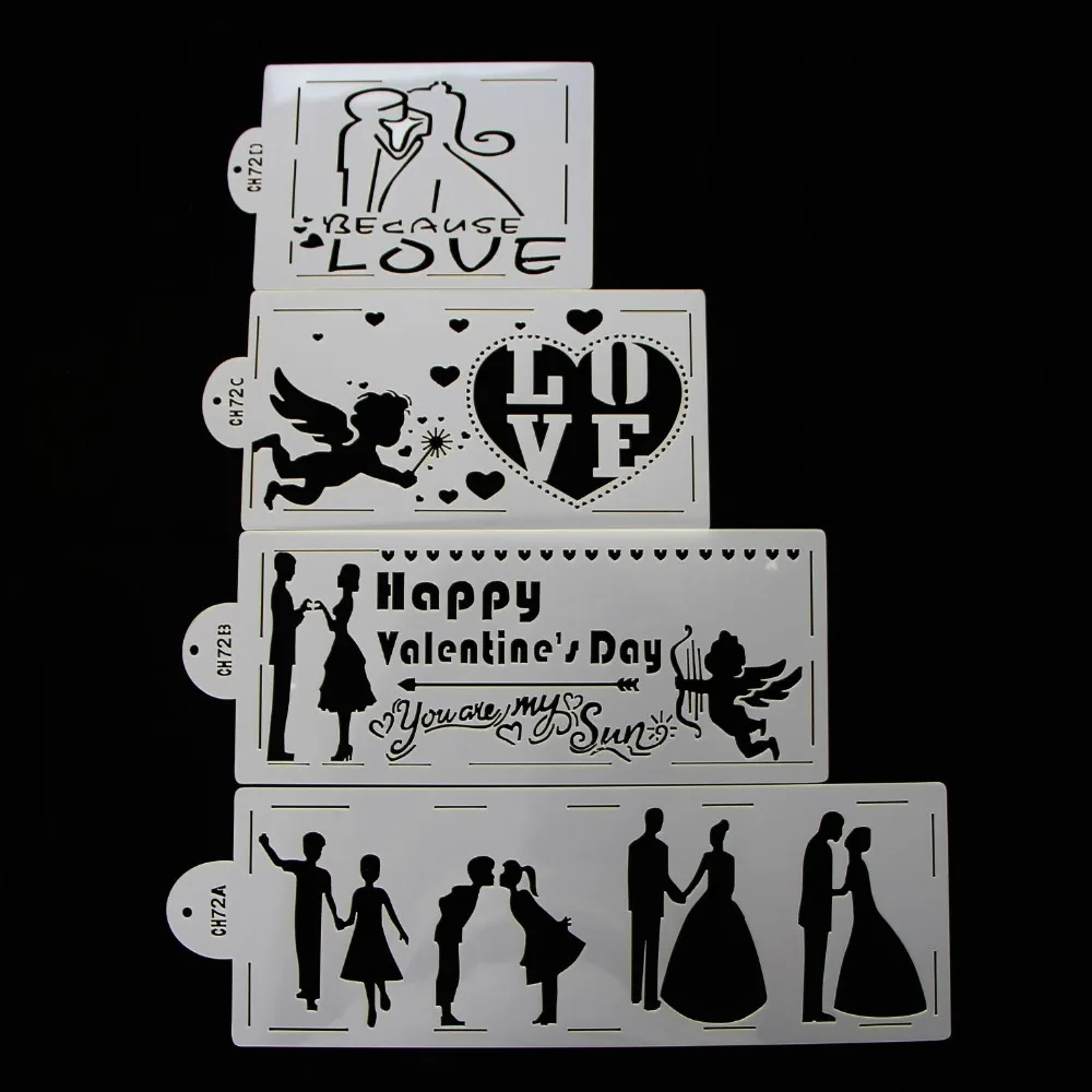 4 шт. полупрозрачный дизайн пластмассовый трафарет для торта влюбленных и