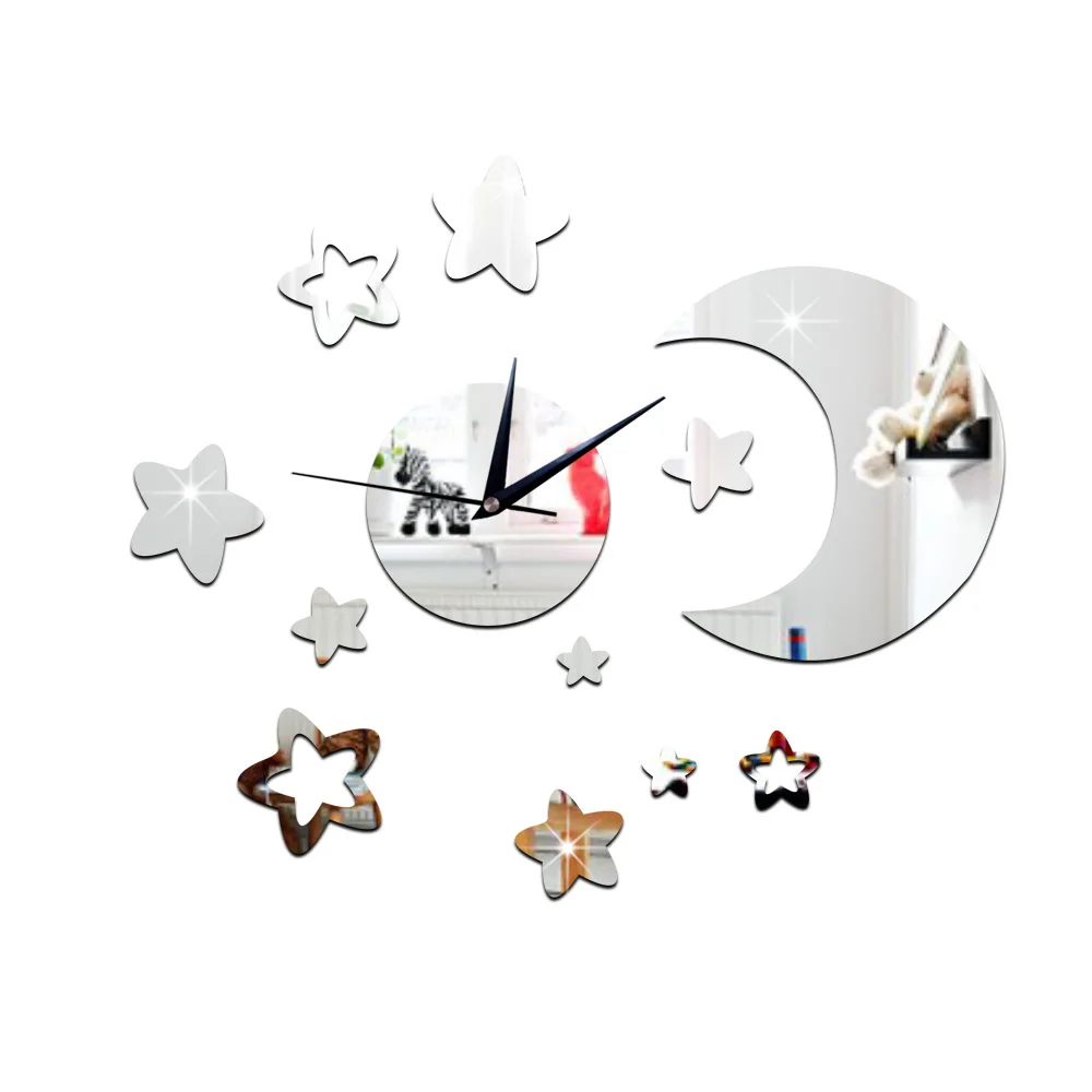 Hot sell sun the moon stars diy 3 d environmental protection acrylic mirror wall stick children like in clock | Дом и сад