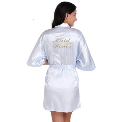 Maid of Honor Платье подружки невесты с золотыми буквами. Халаты невесты, пижамы, халат, ночная рубашка. Женское атласное свадебное кимоно, одежда для сна, готовая одежда - Цвет: Maid of Honor