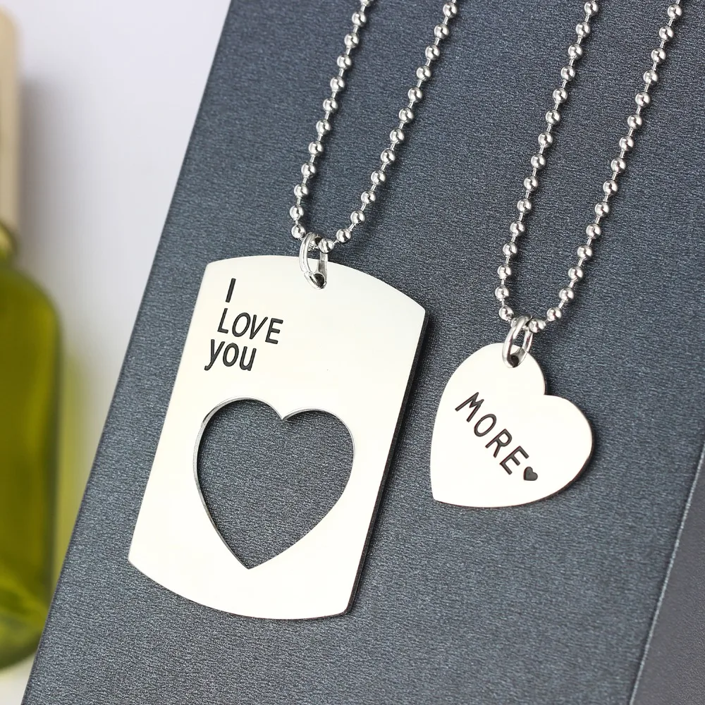2 шт. ошейник из нержавеющей стали с надписью I Love You More Heart | Украшения и аксессуары