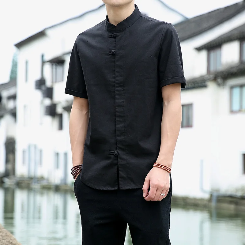 Традиционная китайская одежда для мужчин с рукавами-шортами хлопковые льняные